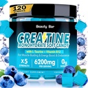 Tinatine Monohidrat Gummies,6200 mg for Men & Women, Chewablet Kre Büyüme, Güçlü ve Kurtarma, Sugar Free Pre-Workout Supplement,120 Count,Blueberry Flavor