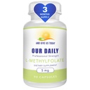 Günlük Vites L-Methylfolate 5 mg / 5000 mcg En Güçlü Active Folate, 5-MTHF, Filler Free, Gluten Free, Non-GMO, Vegetarian Capsules 90 (3 Ay Supply)