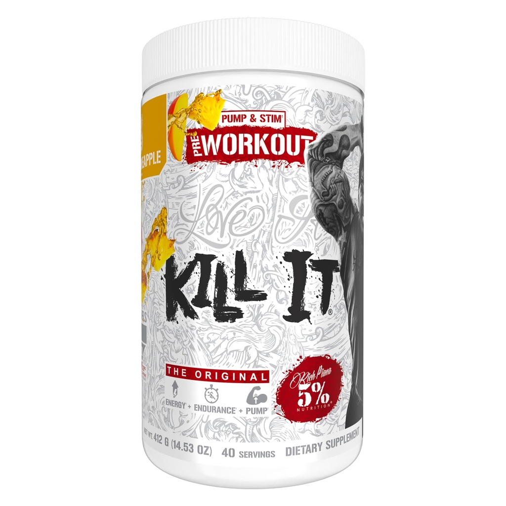 % 5 Beslenme Zengin Piana It Pre Workout Toz w/Creatine, Caffeine, Beta Alanine, Hydroprime Glycerol for Pump, Strength, Endurance | 14.11 oz, 40 Srvgs (Mango Pineapple)