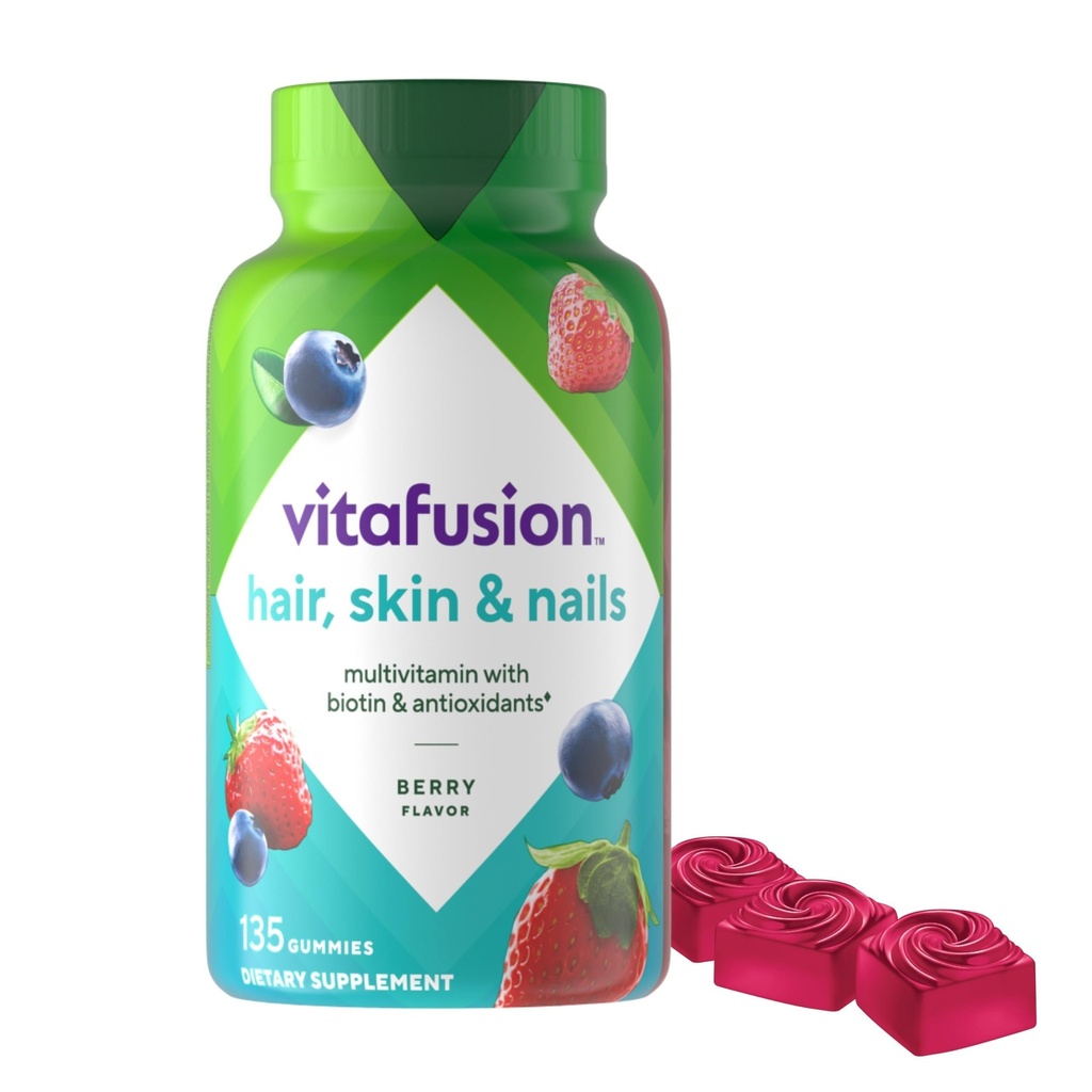 Vitafüzyon Gorgeous Saç, Skin & Nails Multivitamin Gummy Vitamins, artı Biotin ve Antioksi vitaminleri C&E, Raspberry Flavor, 135ct (45 gün tedarik), Amerika'nın Number One Gummy Brand