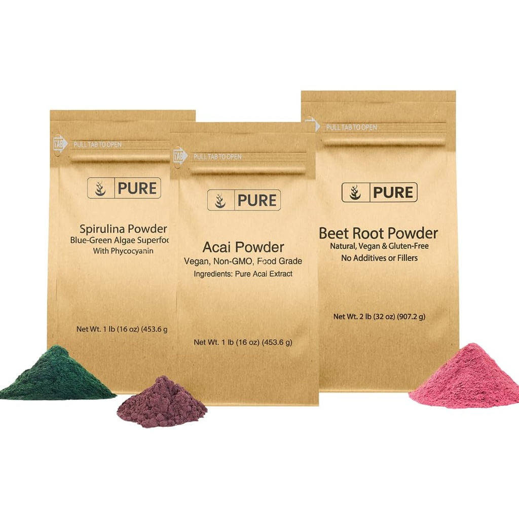 PURE ORIGINAL INGREDIENTS Beet Root, Spirulina ve Acai Toz Sche, Çeşitli Boyutlar, GMO, Herbal Supplements