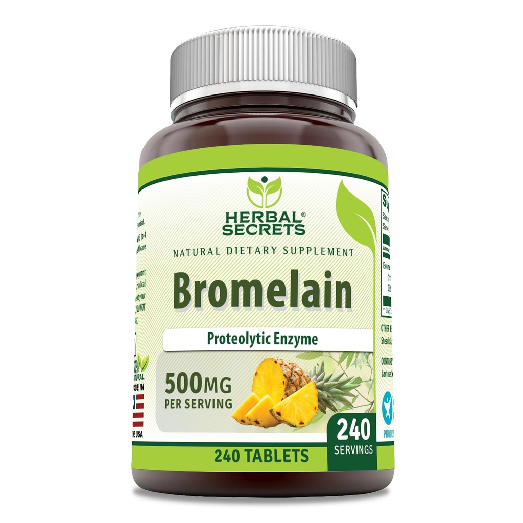Herbal Sırları Bromelain Supplement 500 Mg Tabletleri Tamam | Non-GMO | Gluten Free | Made in USA (240 Count)