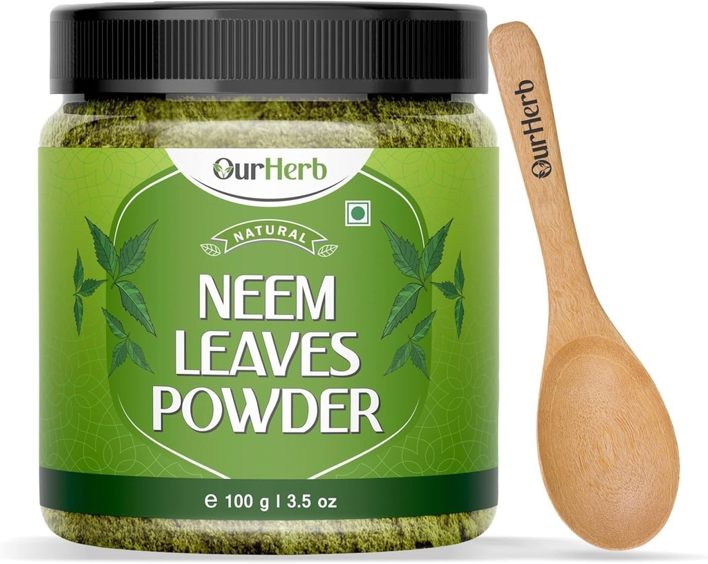 Neem Toz Doğal Çözümü Pimple-Free Clear Skin & Silky Saç, Face Packs, Hair Care ve Pigmentation Support with Wooden Spoon – 100g | 3.5 Oz Oz Oz