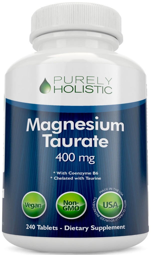 Magnezyum Taurate 400 mg Tabletleri - Taurin ve Coenzyme B6 ile Vücud Magnezyum - Cardiovascular Health, Kas ve Nerve Function için Yüksek Aborpsiyon Kompleks - 240 Vegan Tabletler