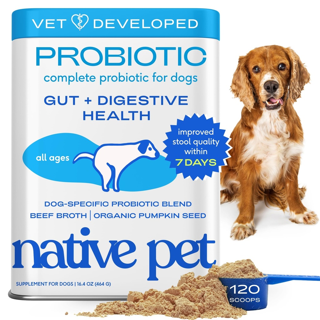 Köpekler için Yerli Pet Probiyotikler - Dog Probiyotiks Toz Digestive Health, Gut Support, & Immune Boost - Vet-Former Enzymes & Prebiyotiks - 120 Scoops