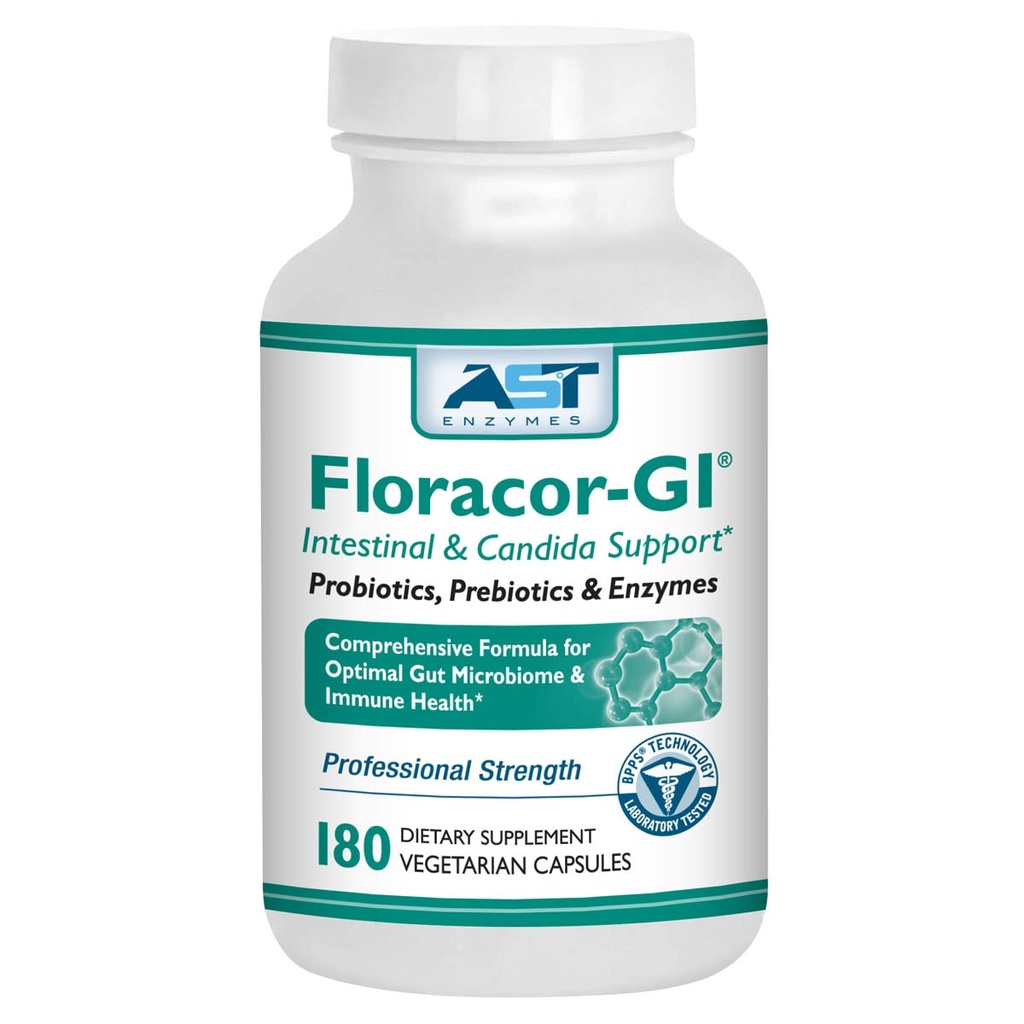 Floracor – Probiotics & Enzymes to Support Intestinal & Gut Heath –180 Vegetarian Capsules