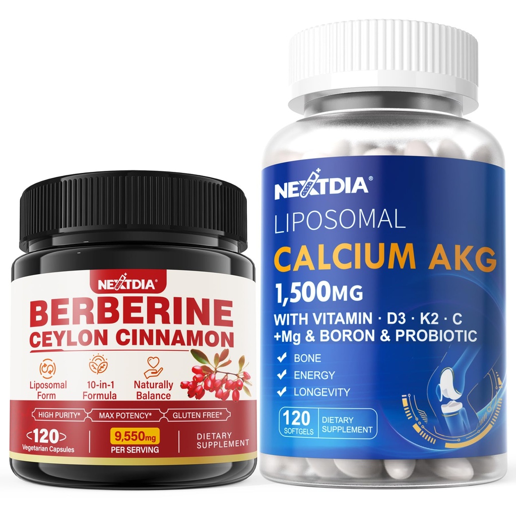 Nextdia Berberine Supplement 1500mg + Liposomal Calcium AKG Supplement 1500mg
