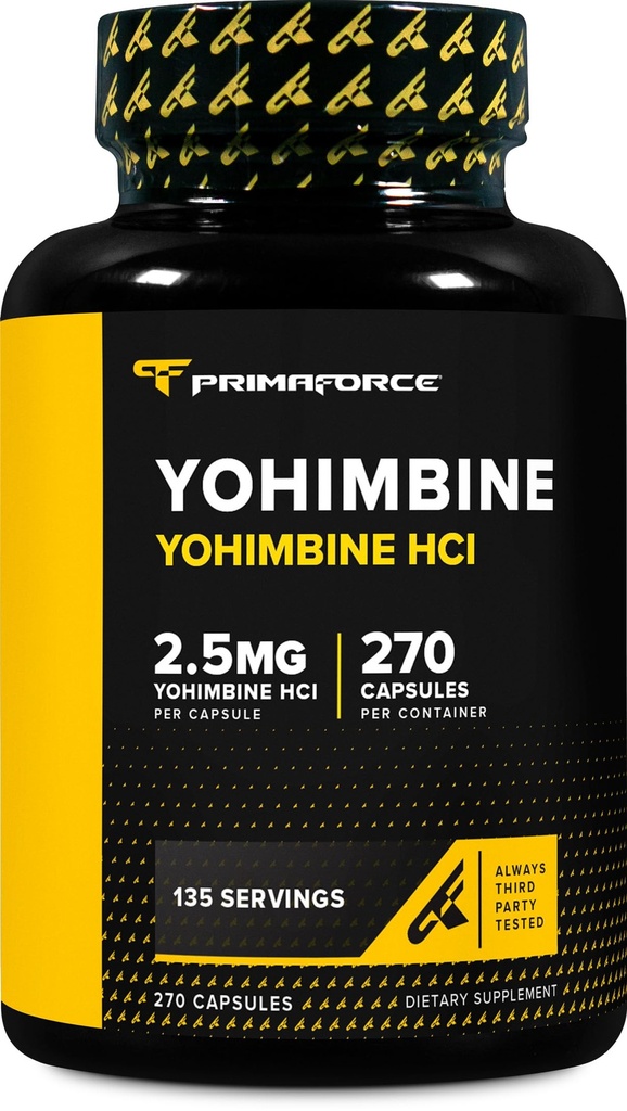 Primasa Yohimbine HCl 2.5 mg, 270 Capsules - Premium Supplement, Boosts Performance, Zero Fillers, Non-GMO ve Gluten Free
