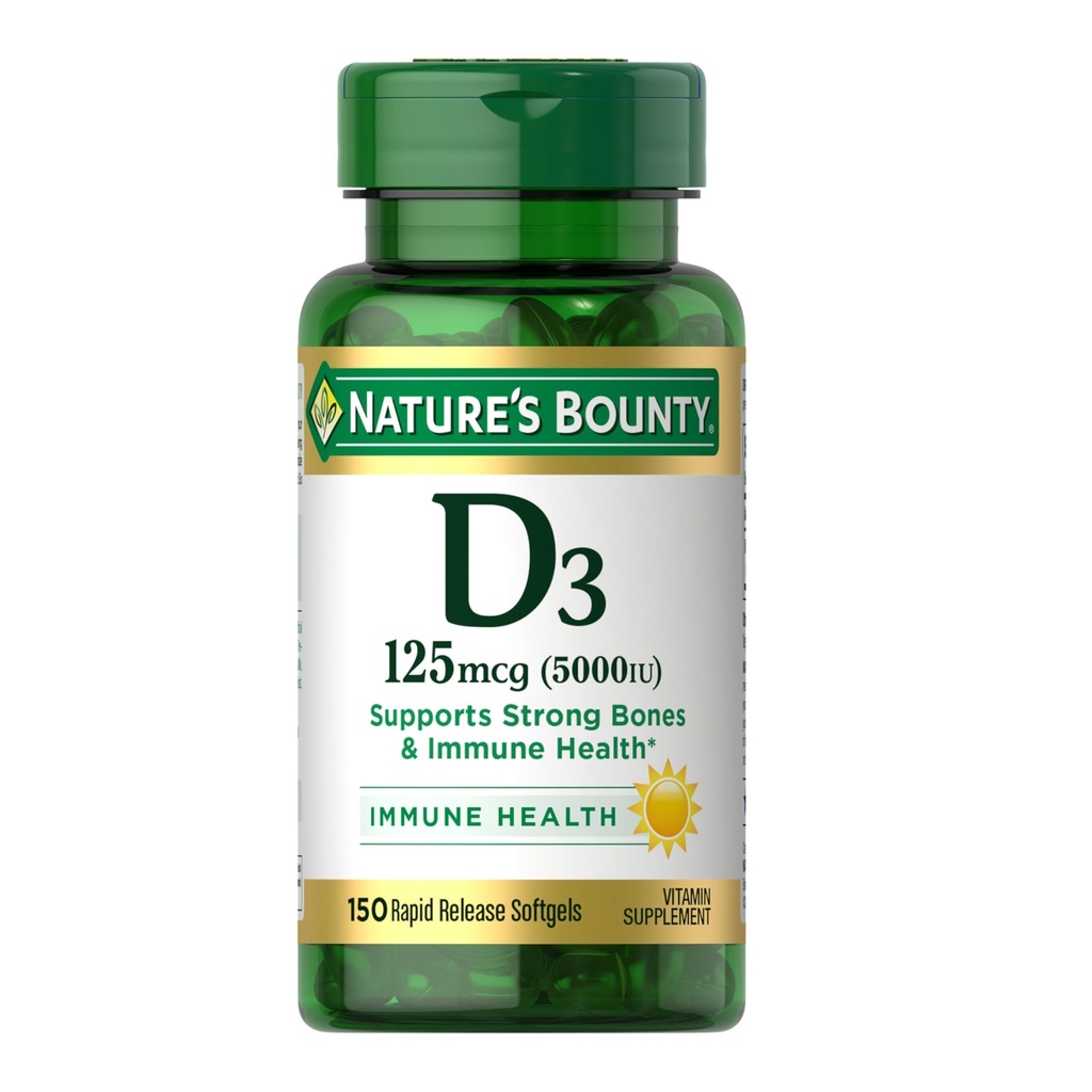 Nature's Bounty Vitamin D3 5000 IU Softgels, Hızlı Yayın, Immune Support, Vitamin D Supplements, 150 Ct