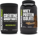 NutraBio Kretine Monohidrat, Unflavored, 500g ve Whey Protein Isolate, Hollandalı Çikolata, Supplement Sche - Muscle Energy, Lean Muscle growth, Recovery, and Strength