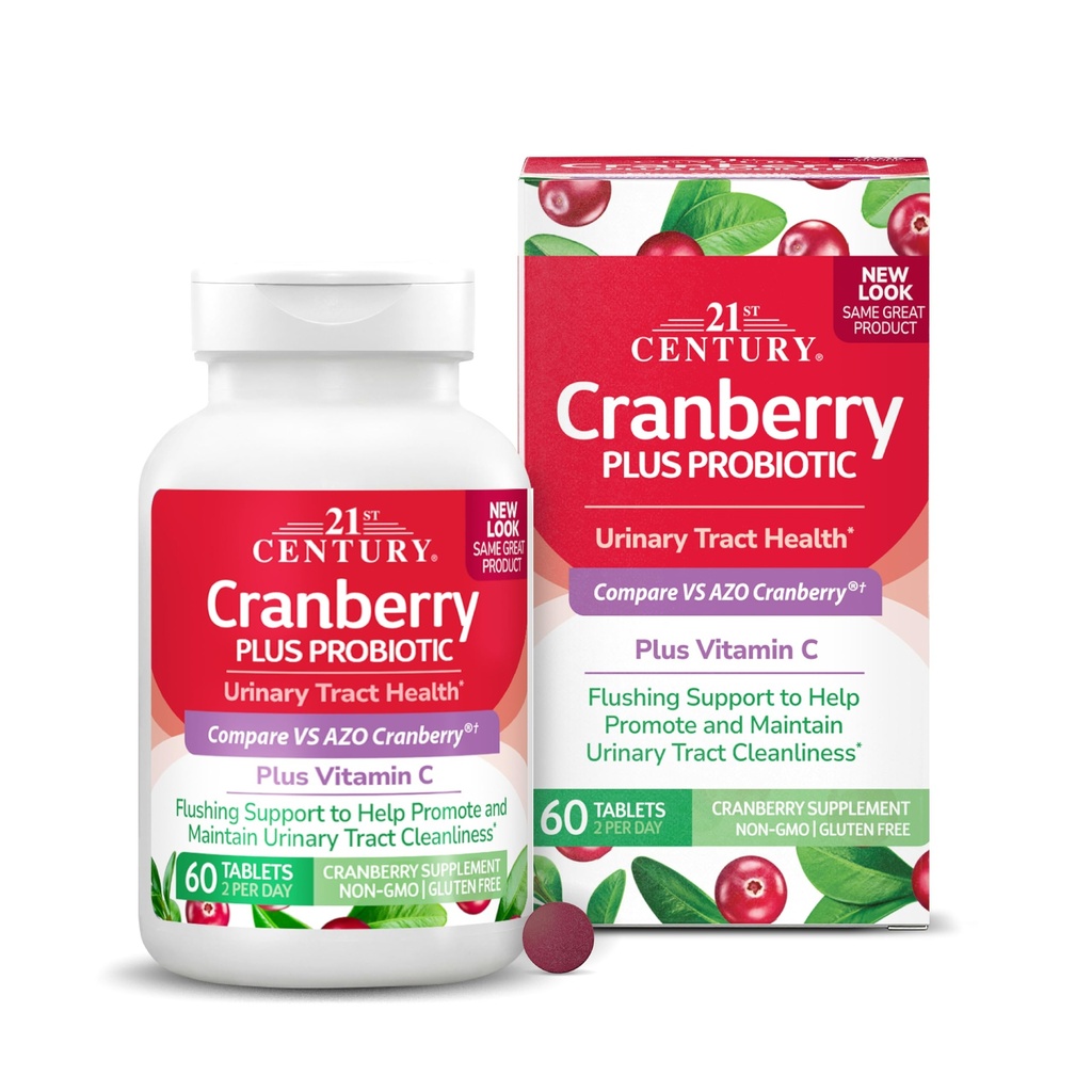21. Yüzyıl Cranberry Plus Probiyotik Tabletler, 60 Kont