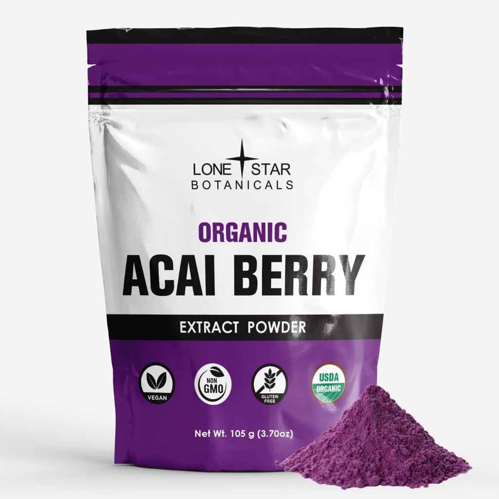 Lone Star Botanicals Organic Açai Berry Superfood Powder, 3.52oz (100 Grams), Antioxidants, Vitamins, Minerals, Healthy Nutrition, Add to Smoothie, Soup, Salad