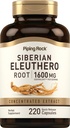 Piping Rock Siberian Eleuthero Root Capsules 1600mg | 220 Count | Concentrated Herbal Extract | Non-GMO, Gluten Free Supplement