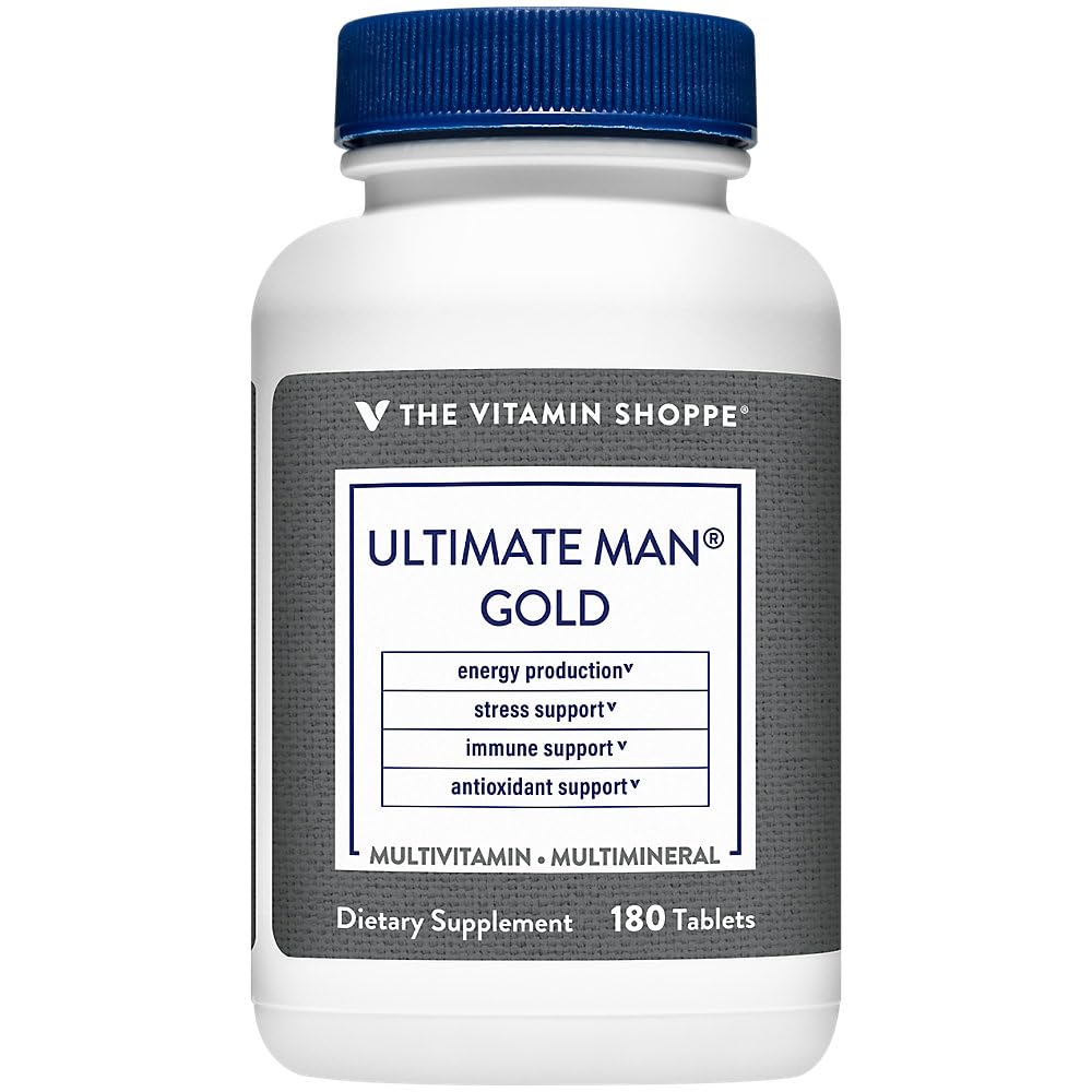 The Vitamin Shoppe Ultimate Man Multivitamin, Daily Men’s Multivitamin with Key Vitamins & Minerals, Supports Energy and Overall Wellness for Men, Gluten Free, Soy & Dairy Free, 180 Tablets