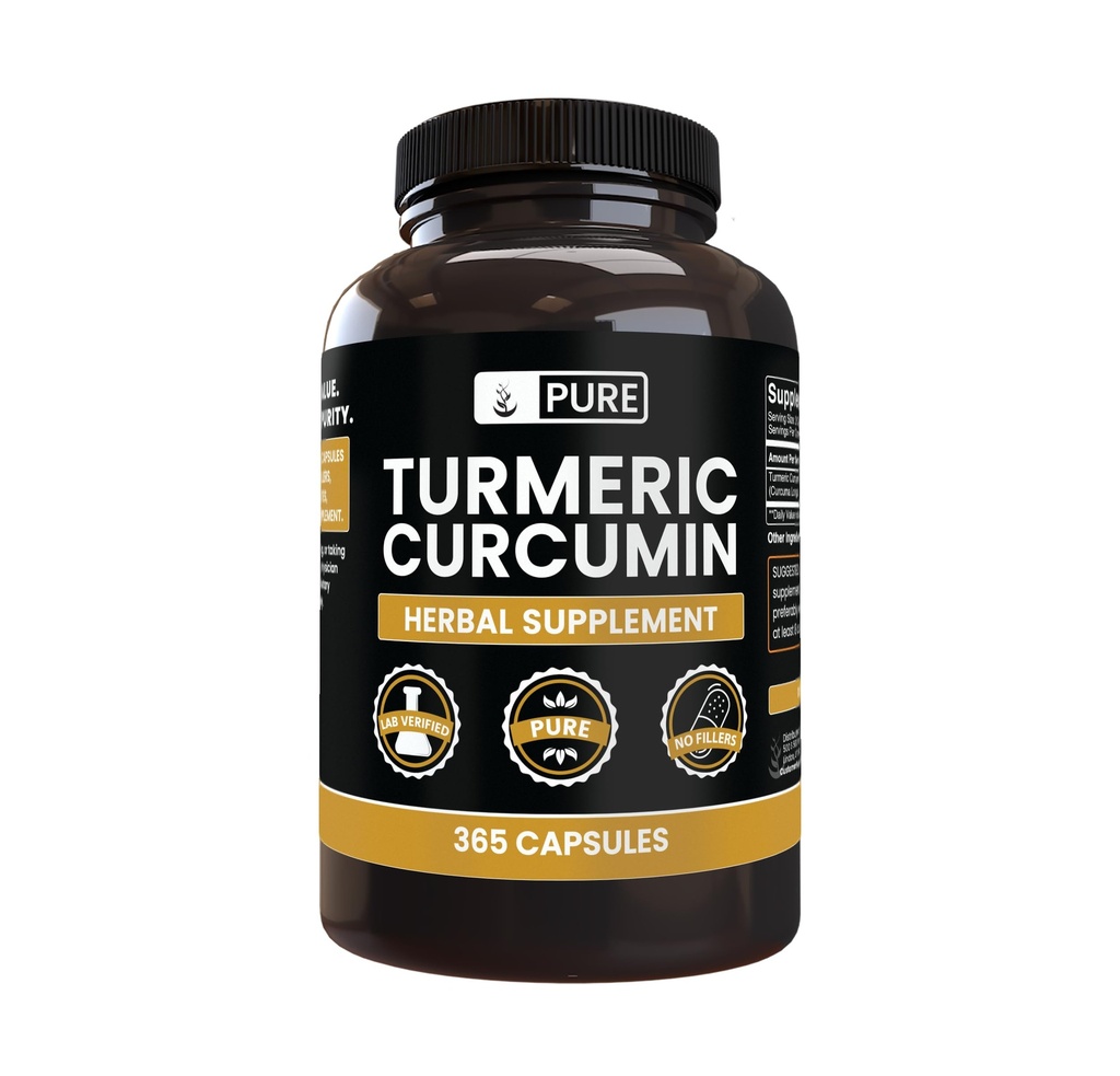PURE ORIGINAL INGREDIENTS Turmeric Curcumin (365 Capsules) Hiçbir Magnezyum Or Rice Fillers, Her Zaman Saf, Lab