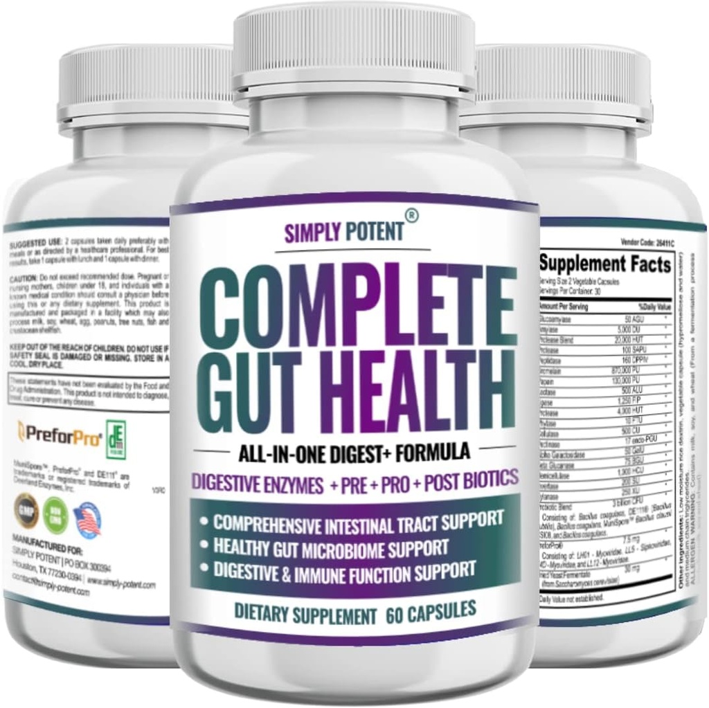 Tamam Gut Health, Digestive Enzymes Plus Prebiyotik, Probiyotik & Post Biotic Gastrointestinal Support, Supports Gut Health & Immune Function, 60 Capsules