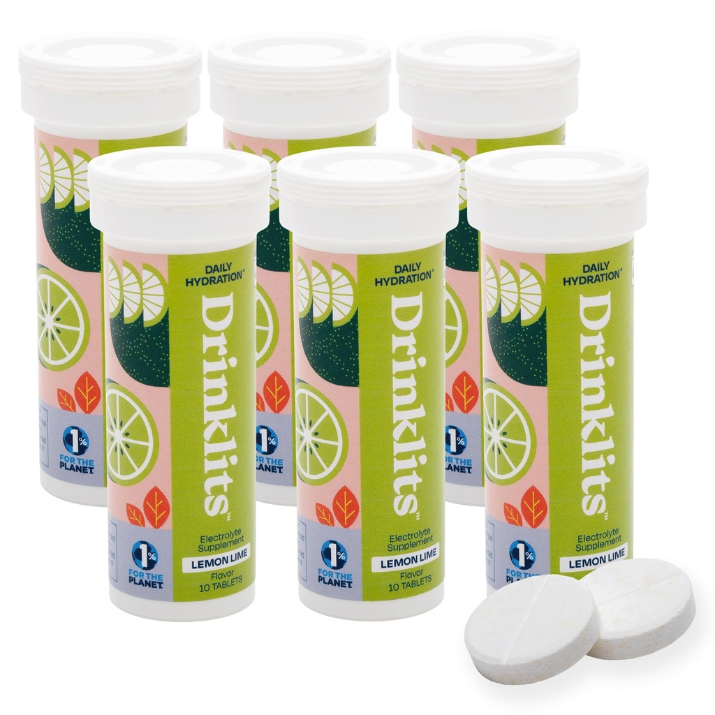 İçecekler Limon Lime Electrolyte Fizzy Hydration Tabletleri (6) Tube Sche | 0g Sugar - Natural Sports Drink - Essential Electrolytes | 60 Hizmet - 10 Tablet