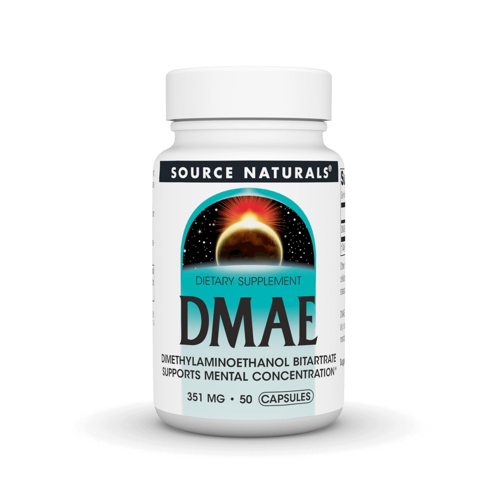 Source Naturals DMAE, Dimetilamino etanol Bitartrate - Supports mental Concentration - 50 Capsules
