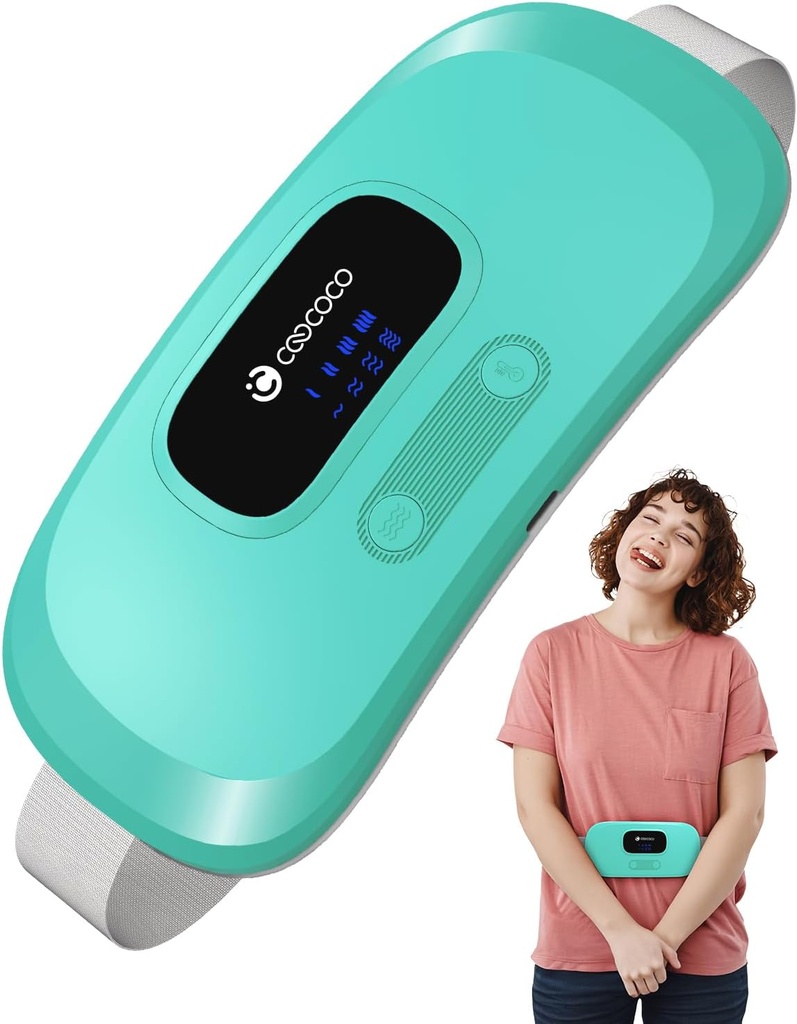 CooCoCo Portable Heating Pad for Period Cramps, Cordless Waist Belt for Menstrual Cramp Relief, 3S Fast Heat Pad with 4 Heat Levels and 4 Vibration Modes, Gifts for Women Girl, Green