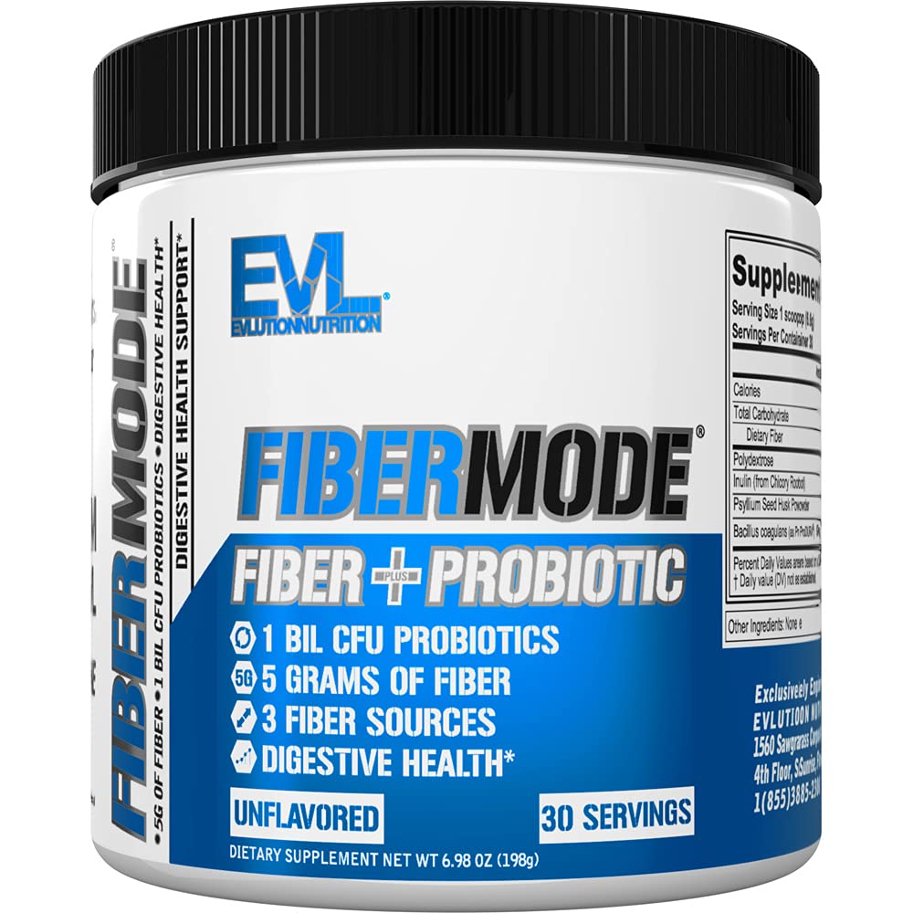 Evlution Nutrition FiberMode - Fiber + Probiotic Powder - Digestive Health & Immune Support - 1bil CFU Probiotics + 5g Fiber - Gluten Free & Vegan - Unflavored - Dietary Supplement - 30 Servings