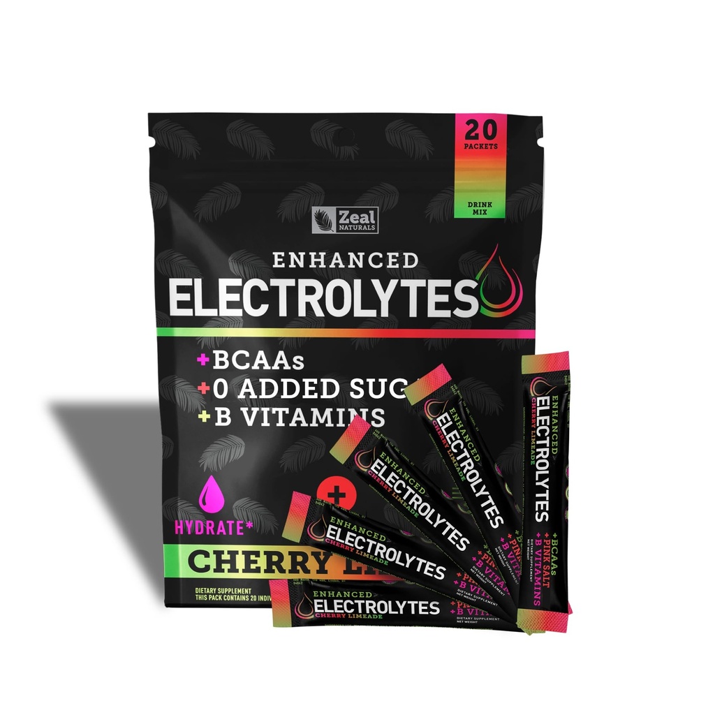 Gelişen Elektrolyte Toz Çelik Paketleri (Cherry Limeade | 20 Packets) w/ 0 Sugar +BCAAs +B-Vitamins Electrolyte Supplement w Pyum çinko & Magnezyum için Hydration - Keto Electrolytes