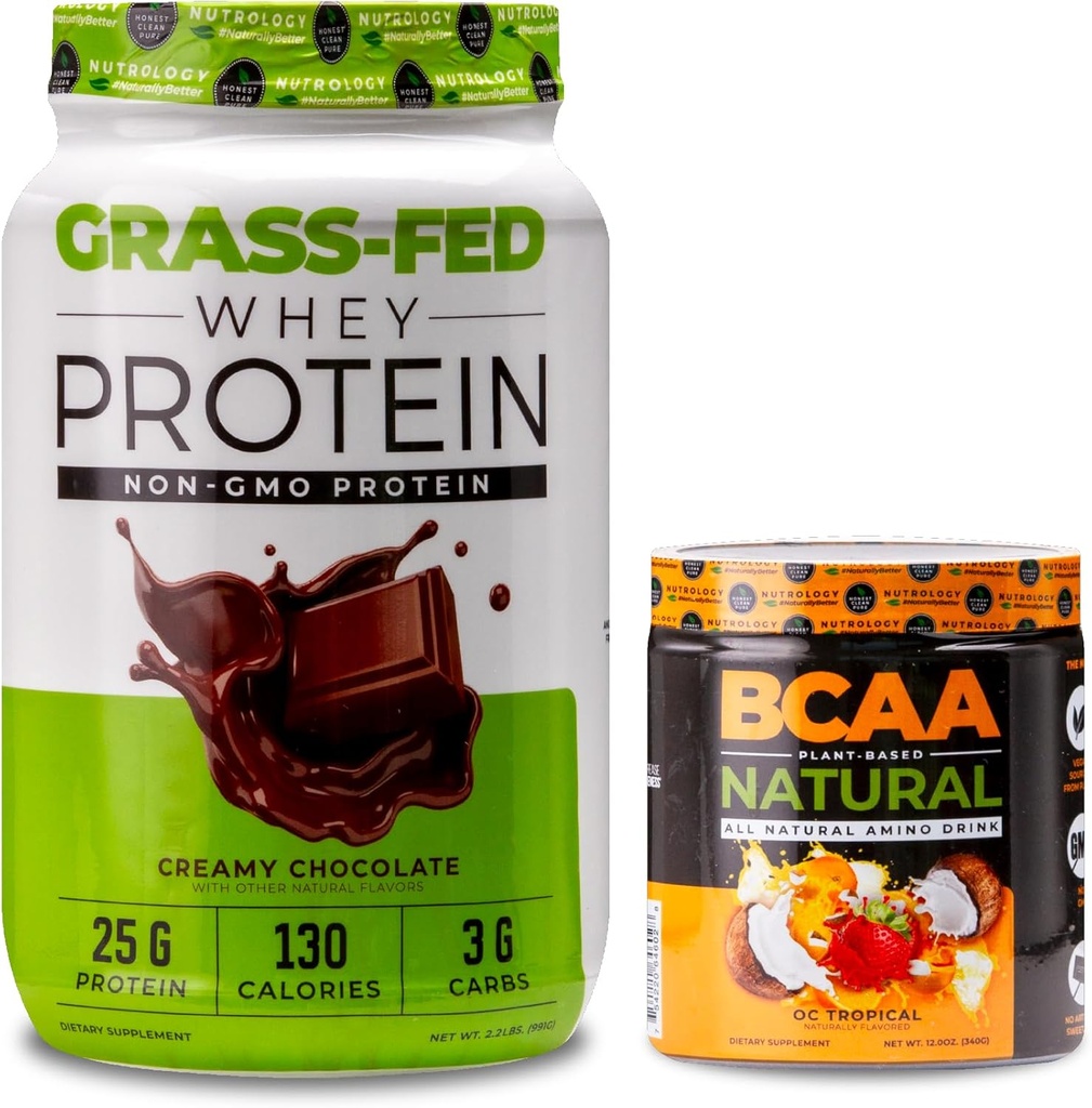 Nutrology Grass Fed Whey Protein Toz, Kremy Chocolate Flavor (28 Hizmet) BCAA Doğal, Bitki bazlı BCAA Toz, Orange Coconut Flavor (30 Hizmet)