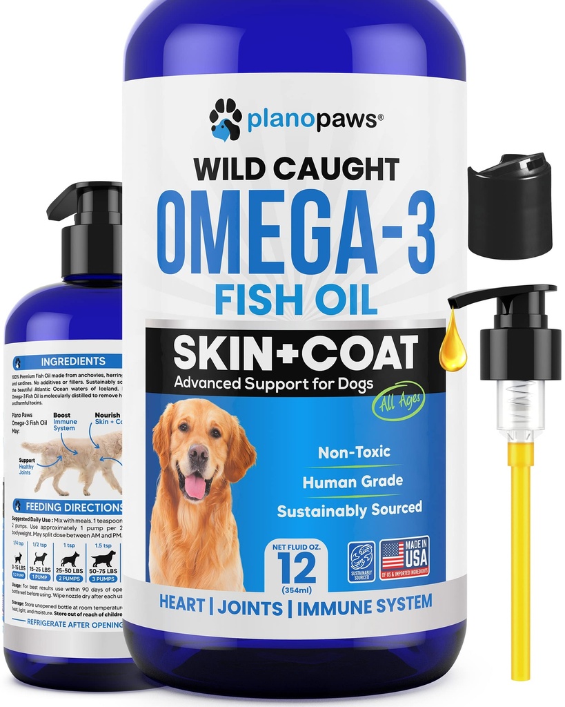 Omega 3 Fish Oil for Dogs - Better Than Salmon Oil - Dog Fish Oil Supplement to Reduce Shedding & Itching - Supports Joints, Brain, and Heart Health - Skin and Coat Supplement - Liquid Fish Oil