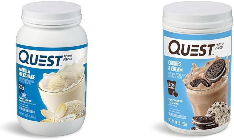Quest Vanilla Milkshake 24g Protein 3 Pound ve Kurabiyeler ve 20g Protein 1.6 Pound Tozları