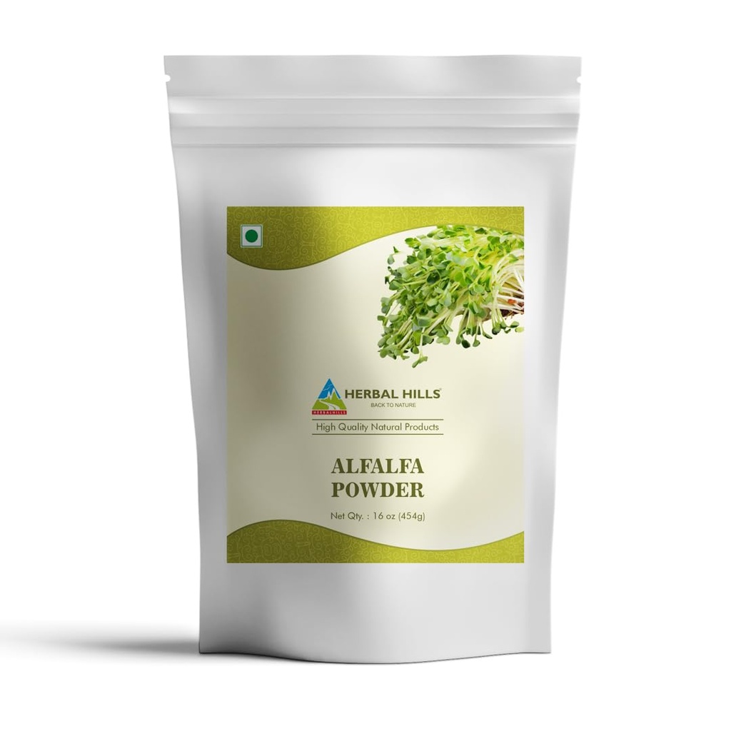 HERBAL HILLS Alfalfa Toz | 16 Oz (454 GMS) | Yeşil Superfood Kuru Tüm Genç Leaves