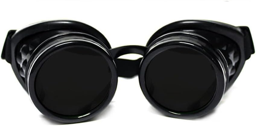 GloFX Steampunk Goggles Tinted - Rave EDM Festival Aksesuarları - Gotik Cosplay Welder Goggles - Black Goggles with Dark Tint Lenses