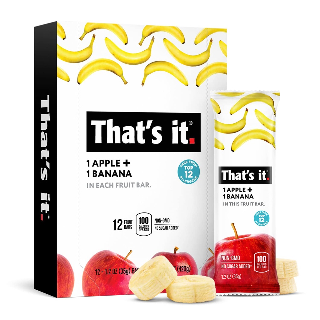 Bu Beslenme Apples + Banana 100% Doğal Gerçek Meyve Bar, Çocuklar ve Yetişkinler için Paleo, GMO Sugar-Free, No preservatives Energy Food, 14.4 Oz, 12 Paket