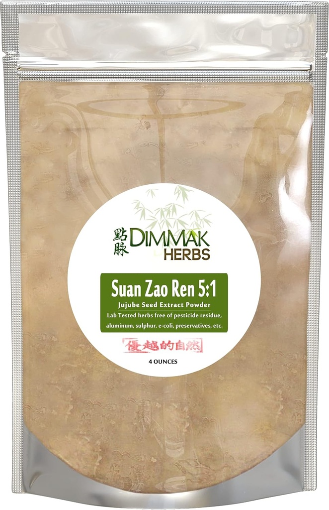 Dimmak Herbs Organik Suan Zao Ren 5:1 Ekstra Kuvvetli Toz | Jujube Tohum (ziziphus) Çin Herb Lab Test Edildi 5:1 Yoğun Granules 112g / 4oz