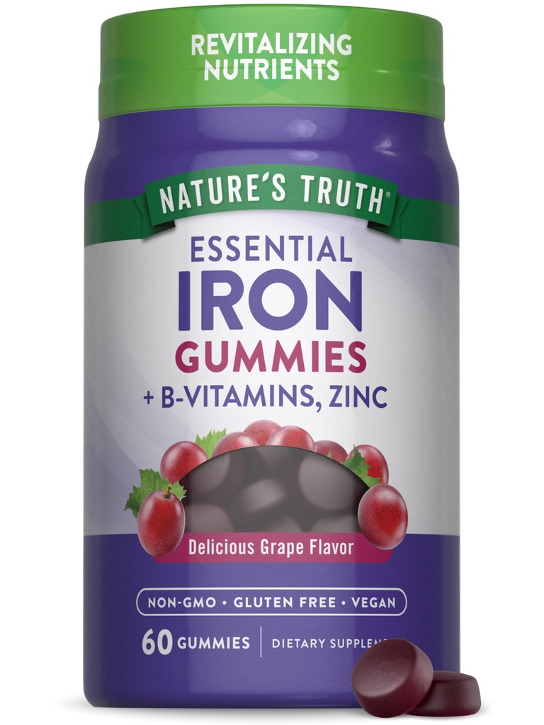 Nature's Truth Iron Gummies | 60 Count | Vegan, Non-GMO & Gluten Free Supplement | çinko & B Vitaminleri ile | Grape Flavor