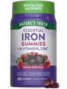 Nature's Truth Iron Gummies | 60 Count | Vegan, Non-GMO & Gluten Free Supplement | çinko & B Vitaminleri ile | Grape Flavor