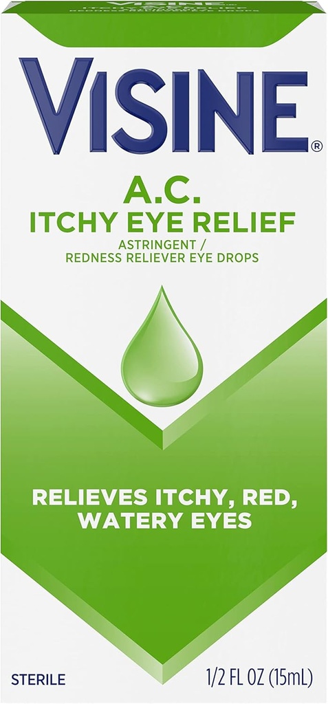 Visine A.C. Itchy Eye Relief Eye Drops with çinko Sulfate & Tetrahidrzoline HCl, Eye Drop Treatment with Redness Reliever & Astringent for Itchy, Red, Watery & Irritated Eyes, 0,5 fl. ozritated Eyes, 0,5 fl. ozritated Eyes,