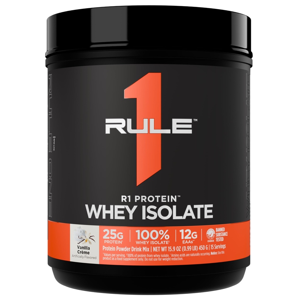 Kural 1 R1 Protein Whey Isolate - 25g protein & 6g BCAA Özel olarak Workout Recovery için Kaynaklar (1 Pound*, Vanilla Creme)