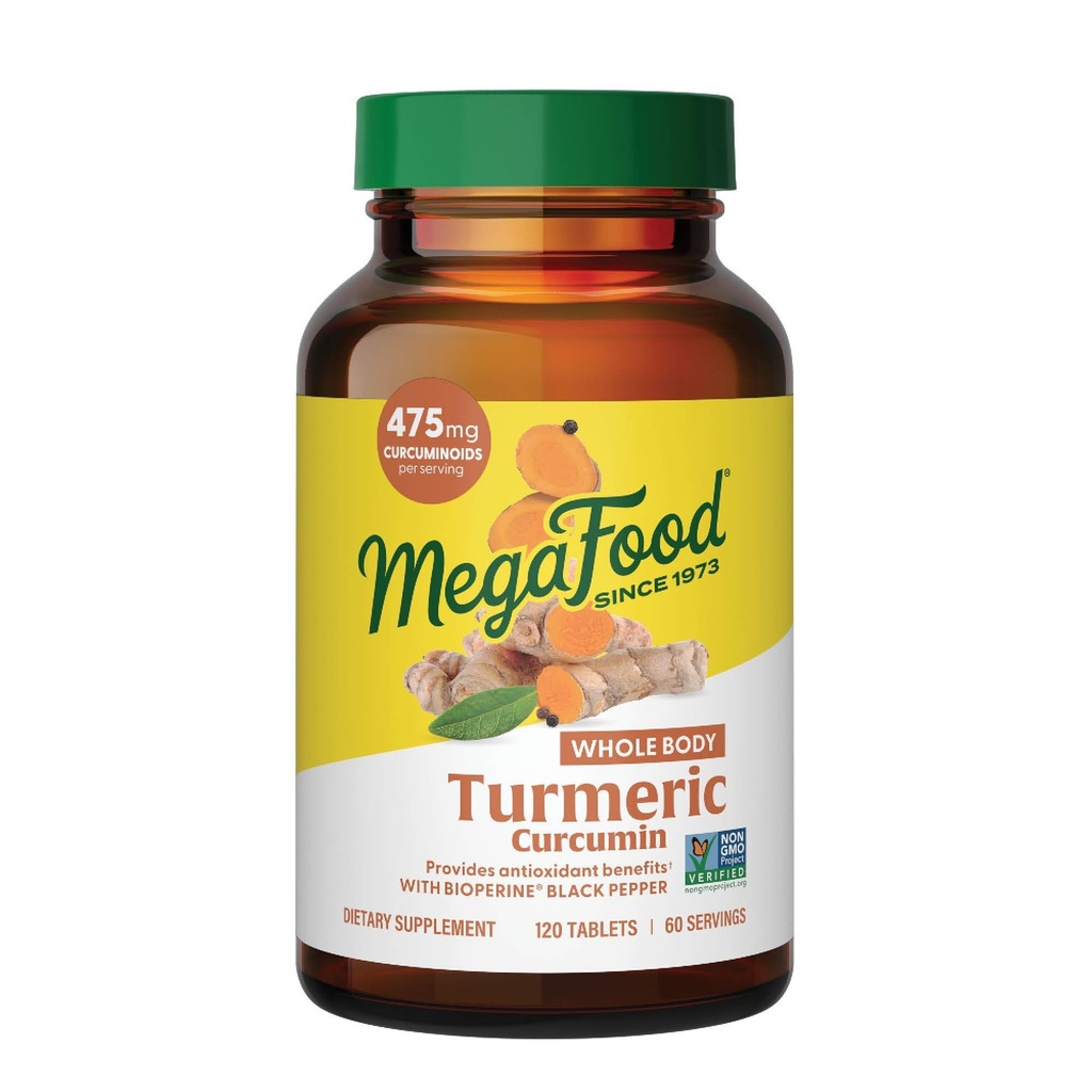 MegaFood Whole Body Turmeric Curcumin Supplement - Turmeric Supplement With Black Pepper & Vitamin C - 475 mg Curcuminoids Per Servis - Antioksi & Immune Support - Vegan - 120 Tablet, 60 Hizmetler