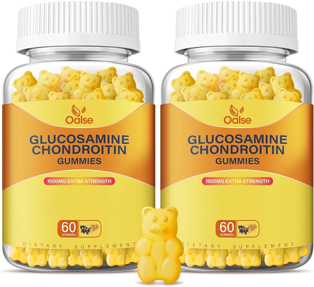 Vegan Glucosamine Chondroitin Gummies, Yetişkin Erkekler ve Kadınlar için Destek Tamam, 1500 mg Ekstra Güçlü Glucosamine ile Chondroitin MSM Turmeric Elderberry for Health