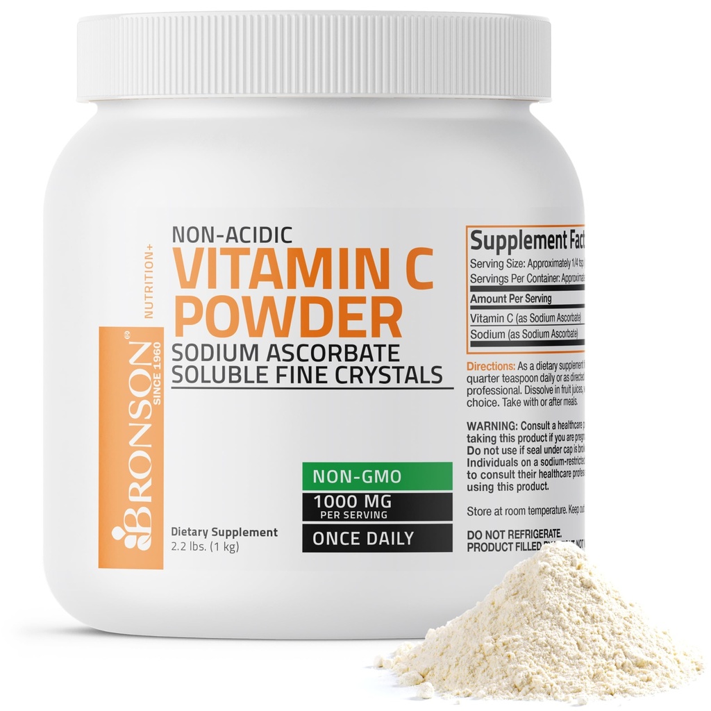Bronson Asitsiz Vitamin C Toz Sodyum Ascorbate Non GMO ► Fine Crystals - Sağlıklı Immune Sistemi, Antioksi ve Hücre Koruma, 1 Kilogram (2.2 lbs, 35.3 Ounces)