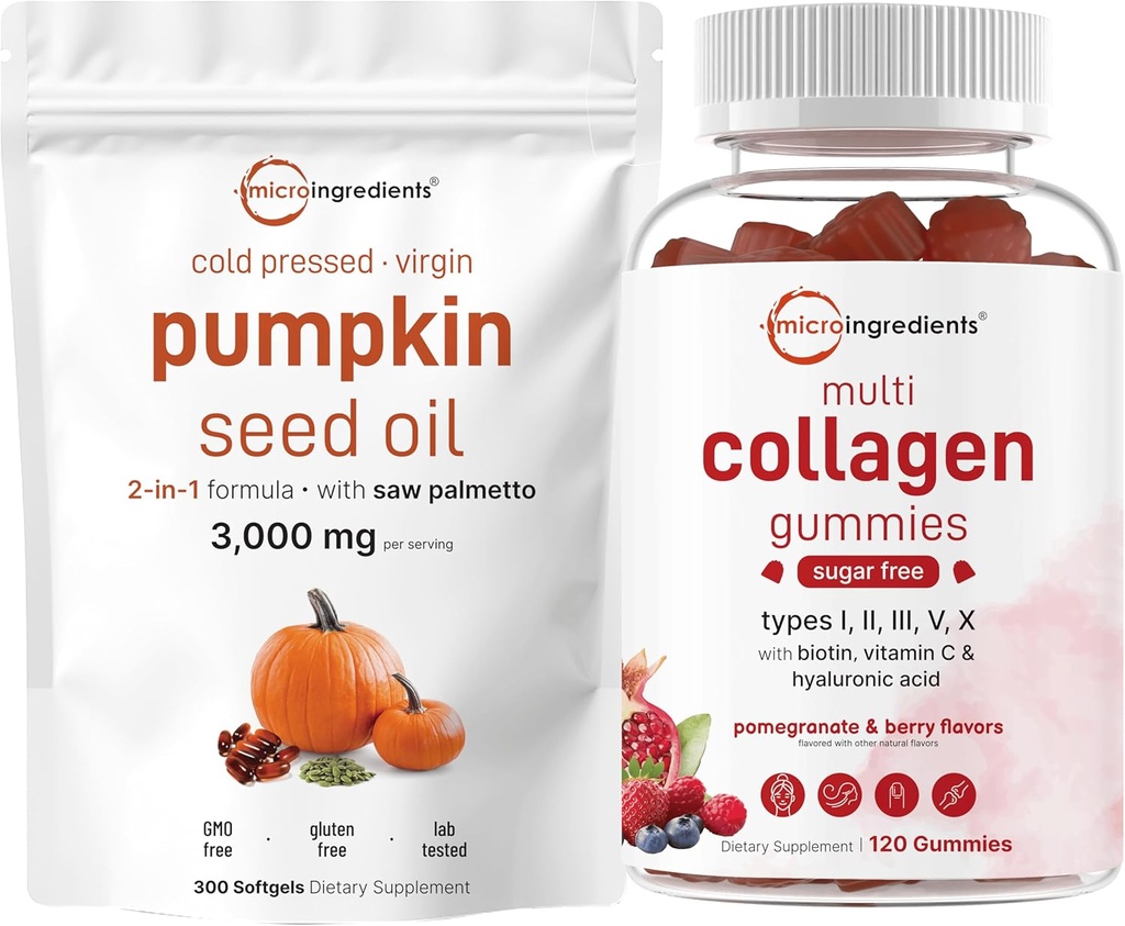Micro Materialss Riley Tohum Oil with Saw Palmetto 3.000 mg Softgels & Multi Collagen Peptide Gummies | 2 Pack | Cold Pressed Virgin Oil | Sugar Free + Biotin, Hyaluronic Acid, & Vitamin C Kompleksi