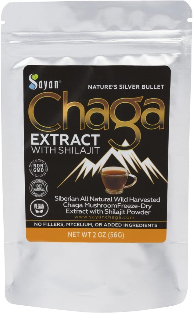 Sayan Siberian Chaga Mushroom Extract with Shilajit Powder (2 oz) – Organic Antioxidant Tea – Immune and Digestion System Support – Fulvic Acid Supplement – Energy & Clarity – No Fillers
