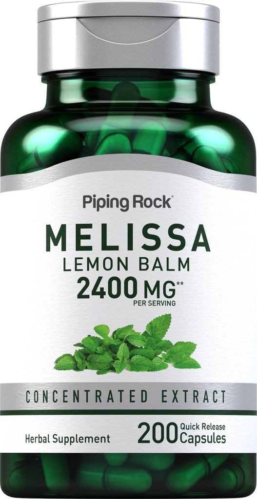 Piping Rock Lemon Balm Capsules 2400 mg | 200 Kont | Lemon Balm Extract | Melissa Herbal Supplement | Gluten Free, Non-GMOMO