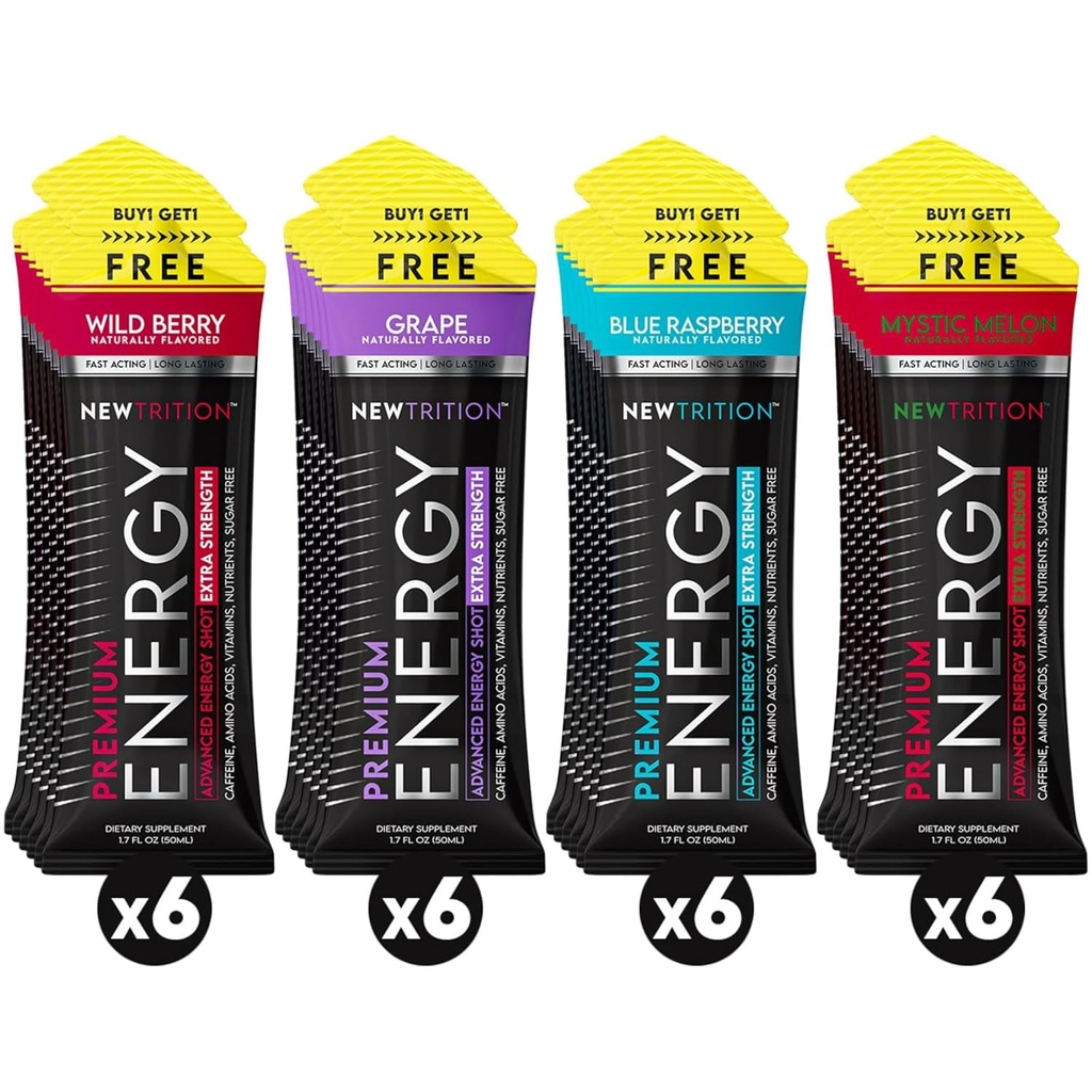 YeniTrition® Ekstra Kuvvetli Enerji Shots 1.7 fl oz (24. 4 Flavors) - 250 mg Caffeine with B Vitamins & Amino Asits, Sugar-Free Zero Calorie Energy Drink for Focus & Endurance (Mixed-1)