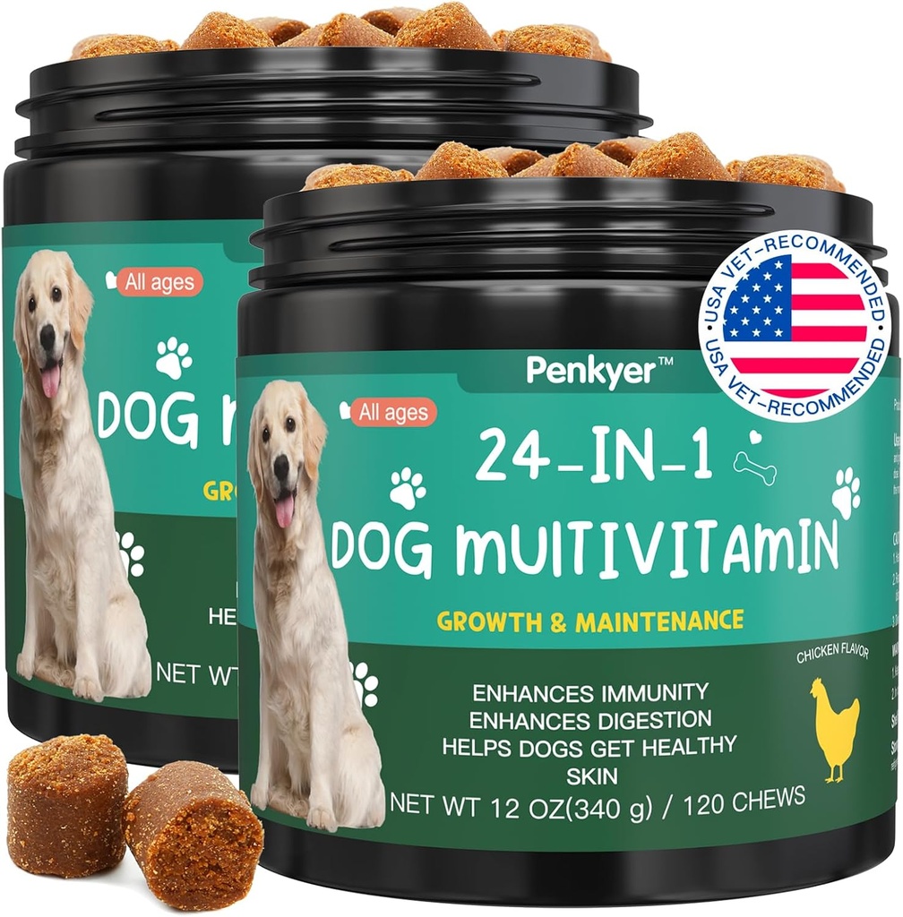 Köpek Desteği için Köpek Vitamini ve Supplements, Senior & Puppy Multivitamin for Dogs Support with Glucosamine Chondroitin Omega Probiyotiks - Dog Multivitamins Hip & Ortak, Skin, Immune - (Chicken 240 Ct)