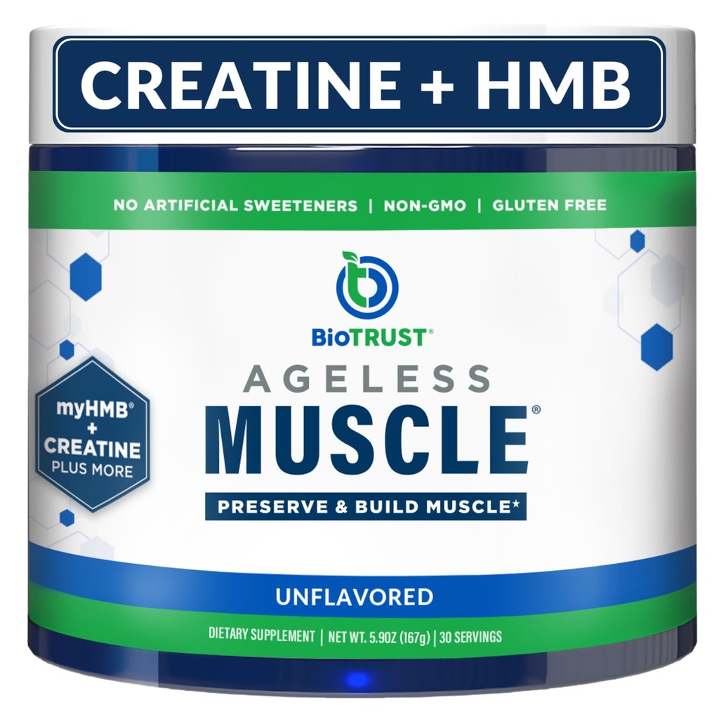 BioTrust Ageless Muscle Builder - Kretine HMB Toz D3 & Betaine - Build & Koruma Doğal Declining Muscle Mass & Strength - Unflavored, 30 Hizmet