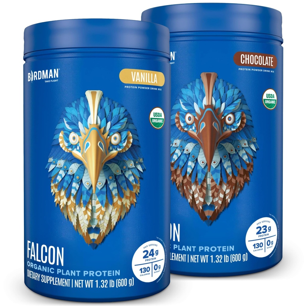 BIRDMAN Falcon Vegan Protein Toz Organik, Stevia & Sugar Free, Plantive, Low Carb, Süt Free, Keto, Whey, Probiyotik, Pea Protein | Combo Pack: Vanilla & Flavors - 20 Her Şeye Hizmet Ediyor
