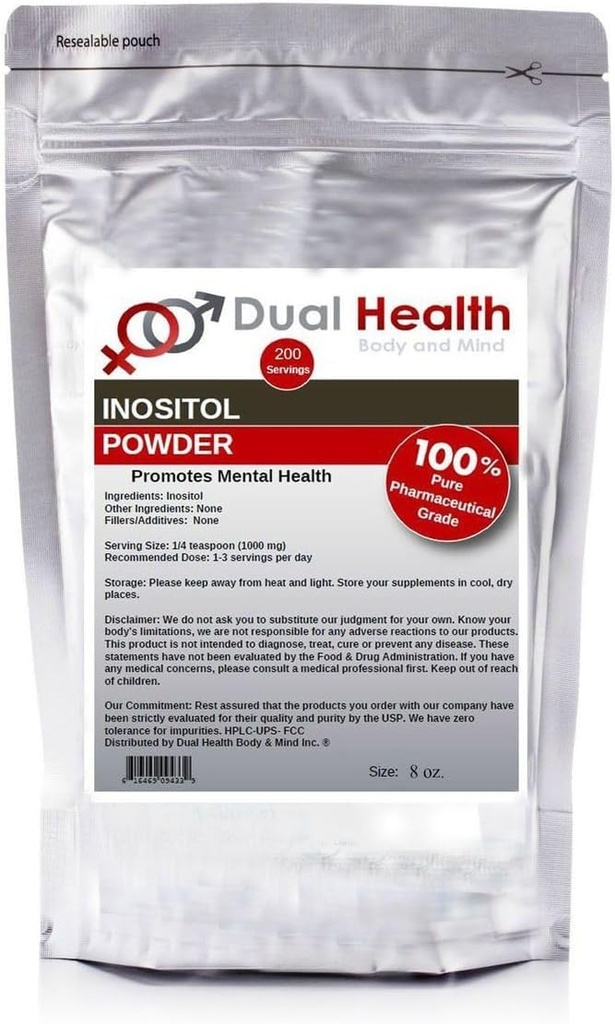 Dual Health Body & Mind Inositol Toz (8 oz) Saf Vitamin B8 Antioksis Bulk Supplements 1000 mg per Servis başına 1000 mg