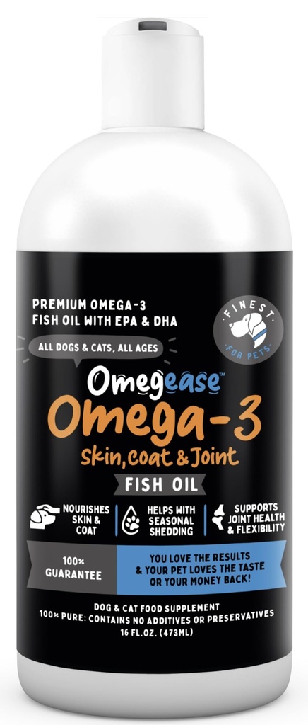 Köpekler ve Kediler için Balık Yağı - Kediler ve Köpekler için Hayvanlar Omega 3 için Güzel - Skin & Coat için Tamam, Itching, Shedding, Commons & Immune Health - 100% Pure Omega Fish Oil with EPA & DHA (16 oz)