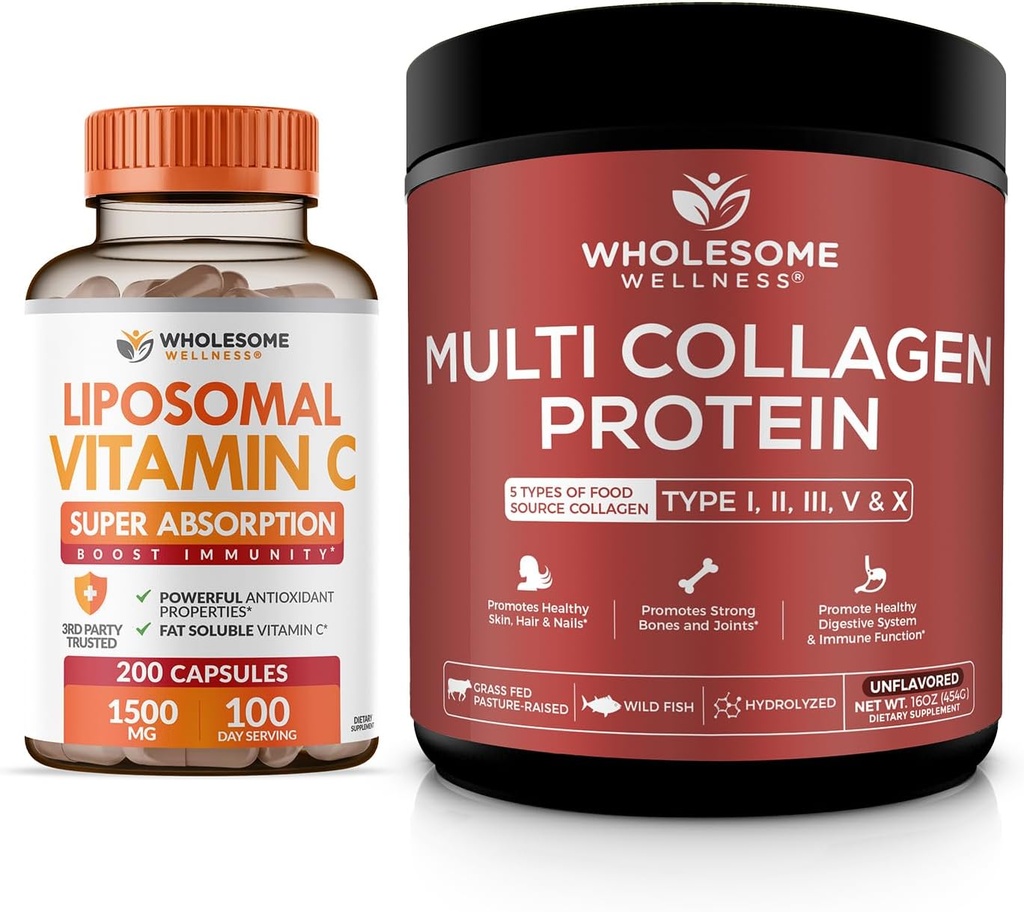 Wholesome Wellness Liposomal Vitamin C Capsules + Multi Collagen protein Toz Hidrolyzed Sche