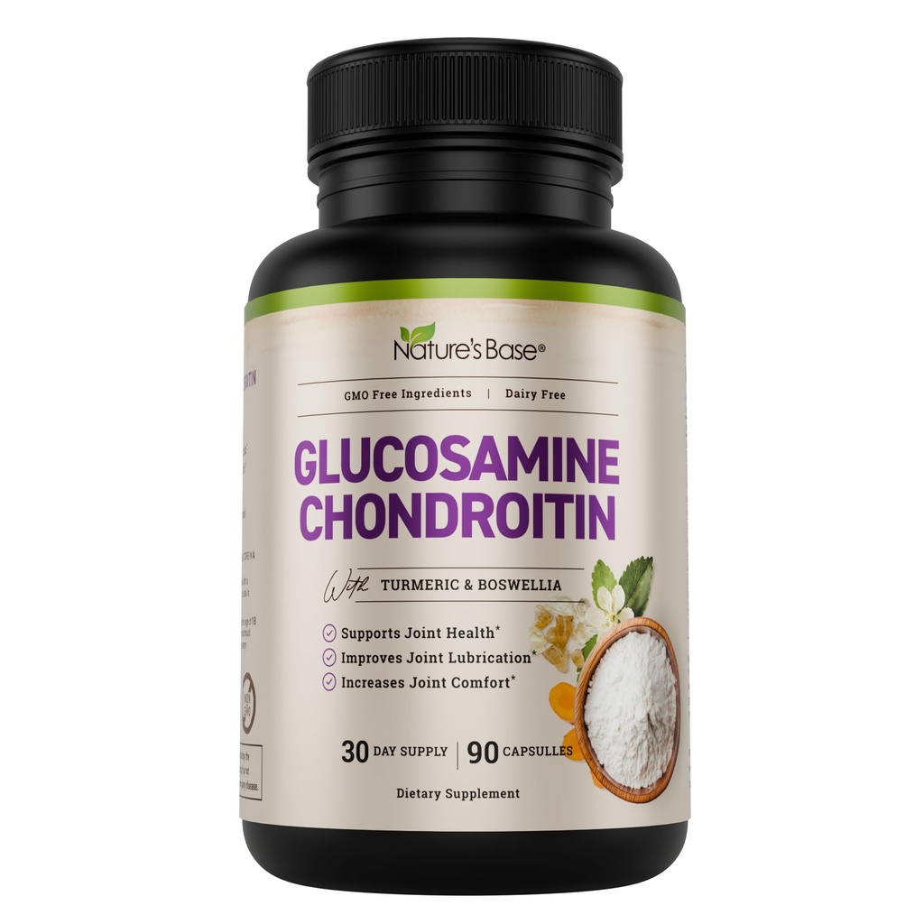 Nature's Base Glucosamine Chondroitin MSM Collagen - Hareketlilik, Flexability, & Comfort - Turmeric, Boswellia - Erkekler ve Kadınlar için - 90 Capsules